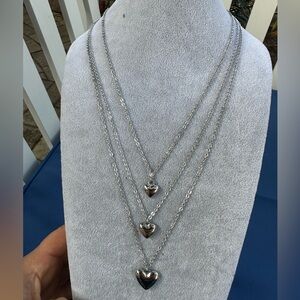 New Stainless Steel Silver Heart Pendant Layered Necklace
